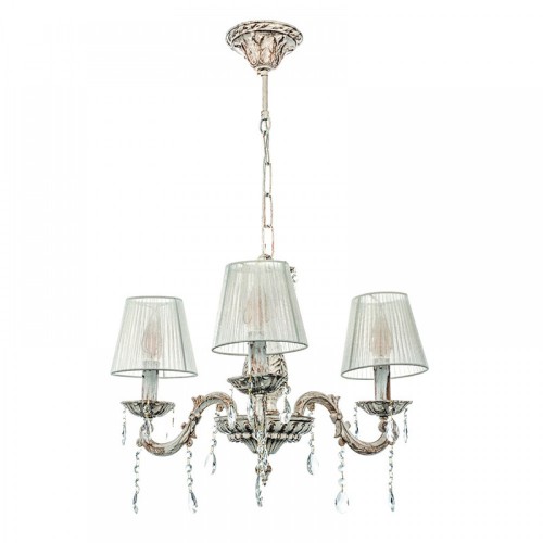 Κρεμαστό Φωτιστικό από Μέταλλο σε Μπεζ Πατίνα και Κρύσταλλα 3X E14 - InLight