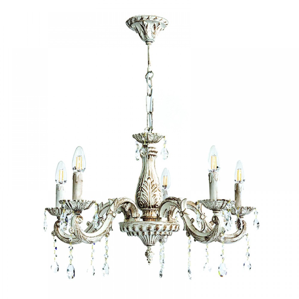 Κρεμαστό Φωτιστικό από Μέταλλο σε Μπεζ Πατίνα και Κρύσταλλα 5X E14 - InLight