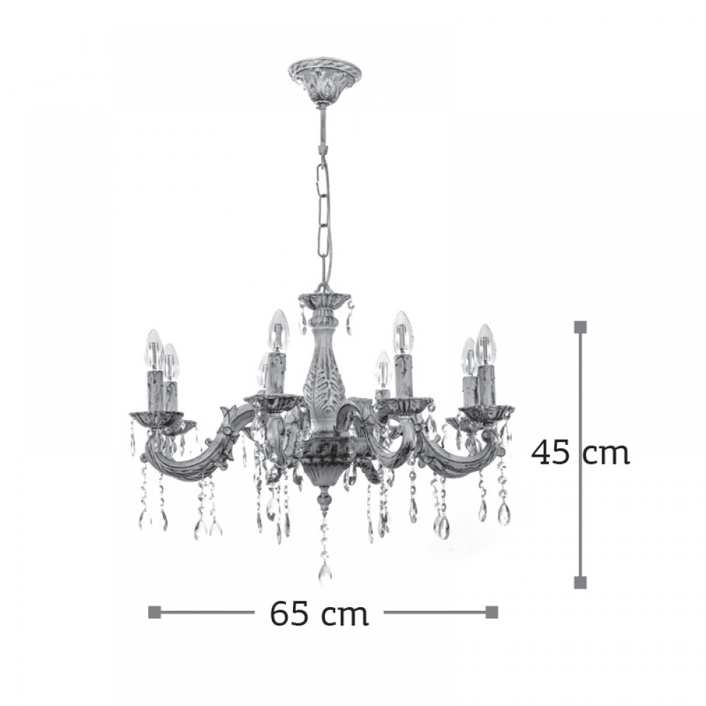 Κρεμαστό Φωτιστικό από Μέταλλο σε Μπεζ Πατίνα και Κρύσταλλα 8X E14 - InLight