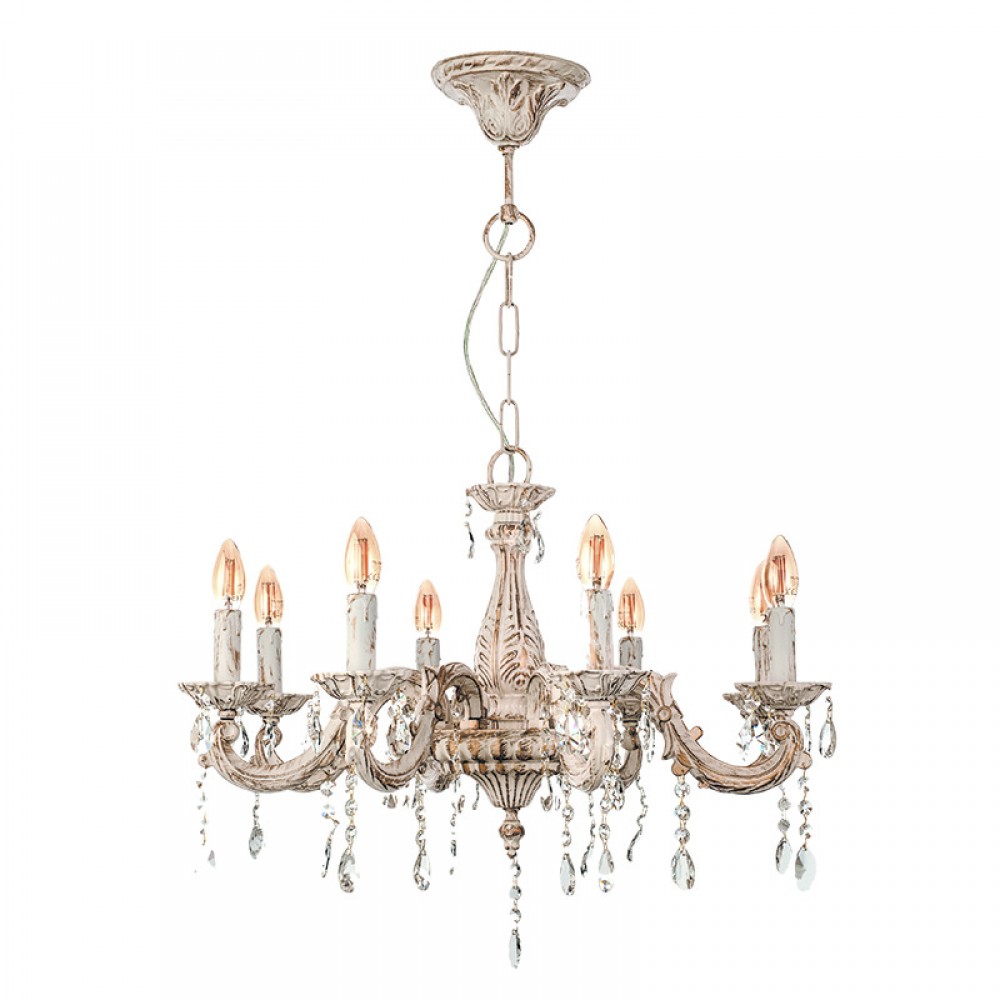 Κρεμαστό Φωτιστικό από Μέταλλο σε Μπεζ Πατίνα και Κρύσταλλα 8X E14 - InLight