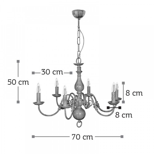 Κρεμαστό Φωτιστικό Από Μέταλλο σε Λευκή Πατίνα 6X E14 - InLight