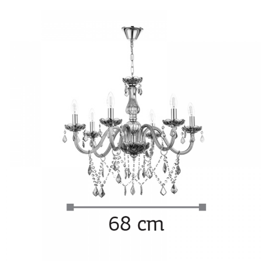 Κρεμαστό Φωτιστικό Από Γυαλί σε Διάφορα Χρώματα Και Κρύσταλλα 6X E14 - InLight