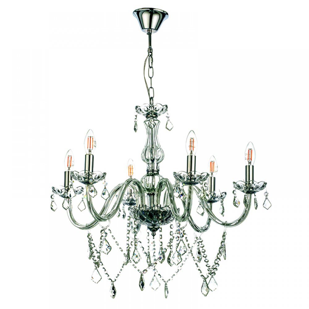 Κρεμαστό Φωτιστικό Από Γυαλί σε Διάφορα Χρώματα Και Κρύσταλλα 6X E14 - InLight