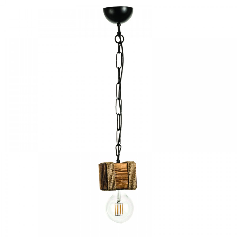Κρεμαστό Φωτιστικό Από Ξύλο Και Σχοινί 1xE27 - InLight