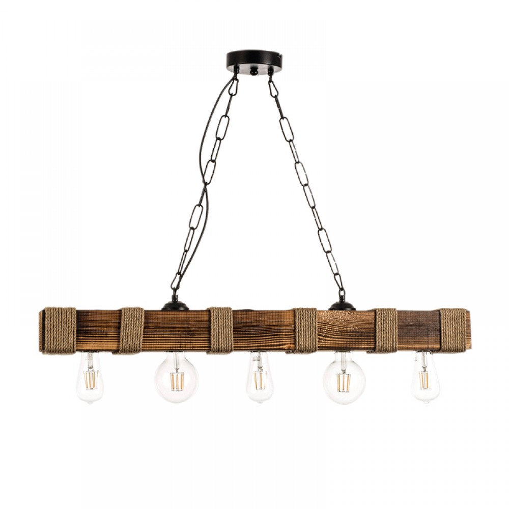 Κρεμαστό Φωτιστικό Από Ξύλο Και Σχοινί 5xE27 - InLight