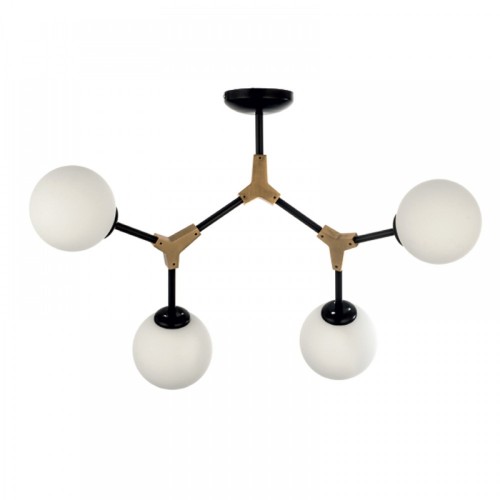 Κρεμαστό Φωτιστικό Από Μαύρο Μέταλλο Και Λευκή Οπαλίνα 4x G9 InLight