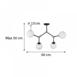 Κρεμαστό Φωτιστικό Από Μαύρο Μέταλλο Και Λευκή Οπαλίνα 4x G9 InLight