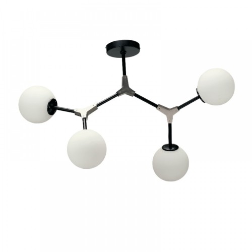 Κρεμαστό Φωτιστικό Από Μαύρο Μέταλλο Και Λευκή Οπαλίνα 4x G9 InLight