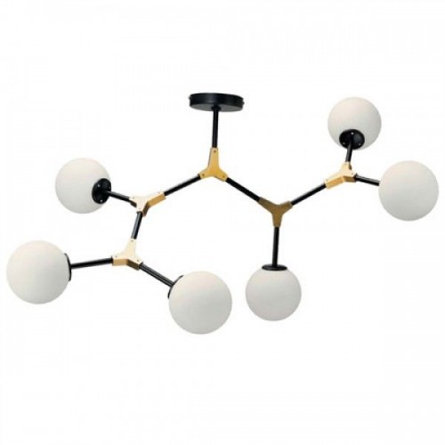 Κρεμαστό Φωτιστικό Από Μαύρο Μέταλλο Και Λευκή Οπαλίνα 6x G9 InLight