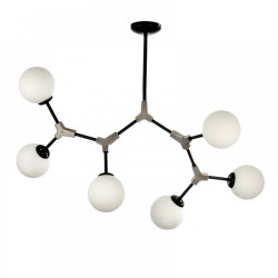 Κρεμαστό Φωτιστικό Από Μαύρο Μέταλλο Και Λευκή Οπαλίνα 6x G9 InLight