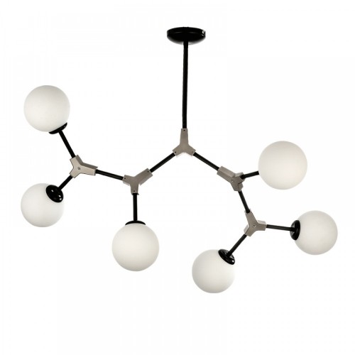 Κρεμαστό Φωτιστικό Από Μαύρο Μέταλλο Και Λευκή Οπαλίνα 6x G9 InLight