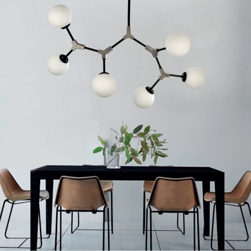 Κρεμαστό Φωτιστικό Από Μαύρο Μέταλλο Και Λευκή Οπαλίνα 6x G9 InLight