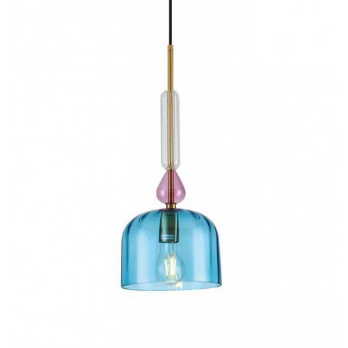 Κρεμαστό Φωτιστικό Μονόφωτο Από Γυαλί Μπλε 1xE27 Cha Cha - BL LUCIDO