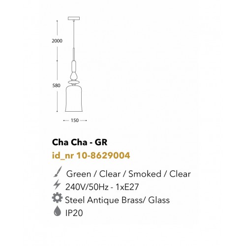 Κρεμαστό Φωτιστικό Μονόφωτο Από Γυαλί Πράσινο 1xE27 Cha Cha - GR LUCIDO