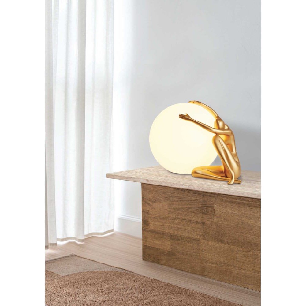 Φωτιστικό Επιτραπέζιο Χρυσό Ματ Και Οπάλ 1xE27 Hugy - LUCIDO