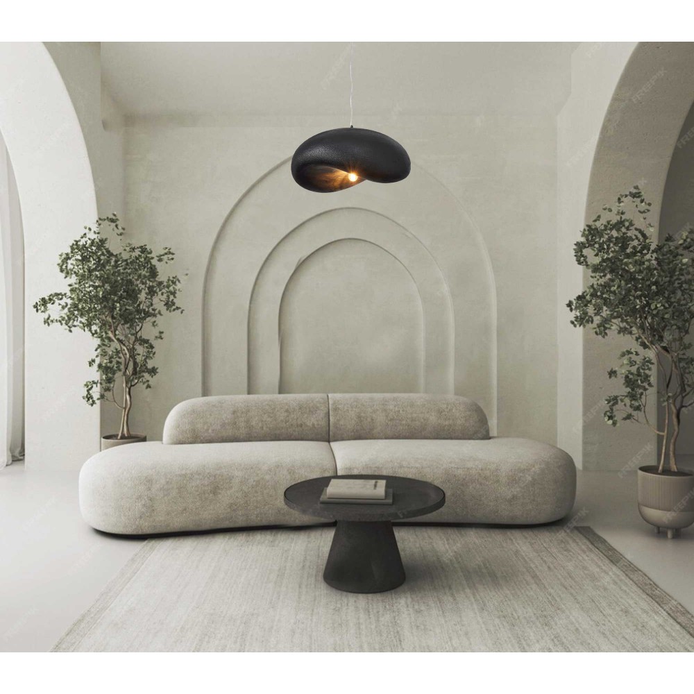 Κρεμαστό Μονόφωτο Μαύρο Από Πολυστερίνη D60cm  1xE27 Φιλοσοφίας Wabi-Sabi