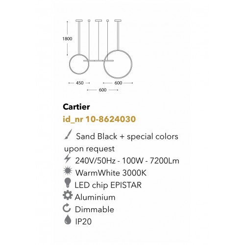 Led Κρεμαστό Φωτιστικό Μεταλλικό Μαύρο 100W Dimmable Cartier LUCIDO
