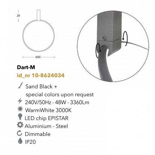 Led Φωτιστικό Οροφής Αλουμινίου Μαύρο D60cm 48W Dart-M LUCIDO