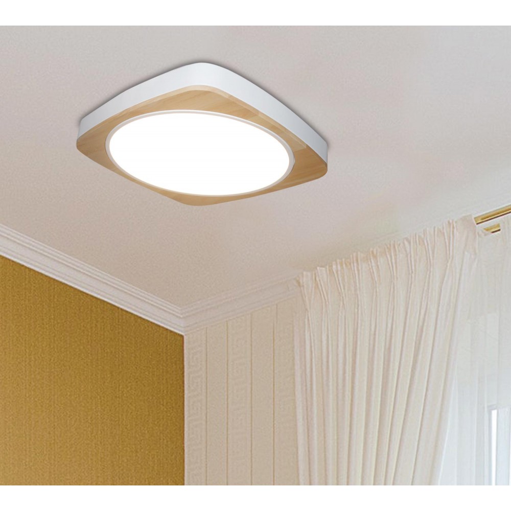 LED Πλαφονιέρα Αλουμινίου Με Ξύλο Τετράγωνη - 30W 2100lm Eswood - LUCIDO