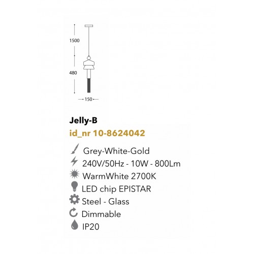 Led Κρεμαστό Φωτιστικό Από Γυαλί Λευκό-Χρυσό 10W Dimmable Jelly-B LUCIDO