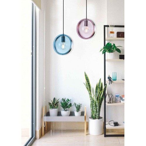 Κρεμαστό Φωτιστικό Μονόφωτο Από Γυαλί Μπλε 1xE27 Lens-BL LUCIDO