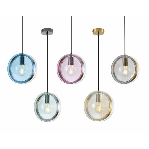 Κρεμαστό Φωτιστικό Μονόφωτο Από Γυαλί Μπλε 1xE27 Lens-BL LUCIDO