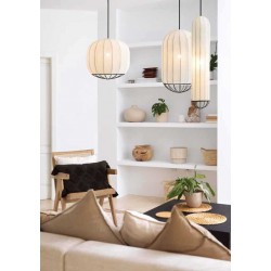 Κρεμαστό Φωτιστικό Μονόφωτο Με Λευκό Ύφασμα 1xE27 Osaka-B - LUCIDO