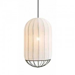 Κρεμαστό Φωτιστικό Μονόφωτο Με Λευκό Ύφασμα 1xE27 Osaka-A - LUCIDO