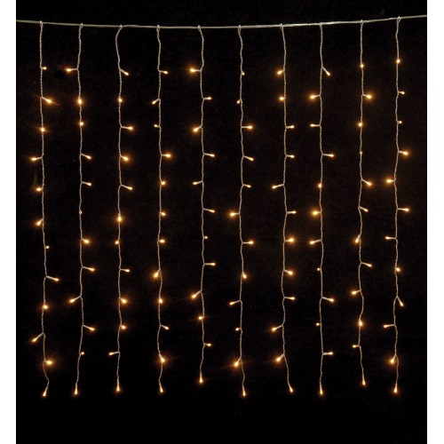 650 Led Σταθερή Συμμετρική Κουρτίνα Με Μετασχηματιστή Ιp44 Και Επέκταση 300 x 300(h)cm,Με Διάφανο Καλώδιο/Θερμό (Amber) Λαμπάκι