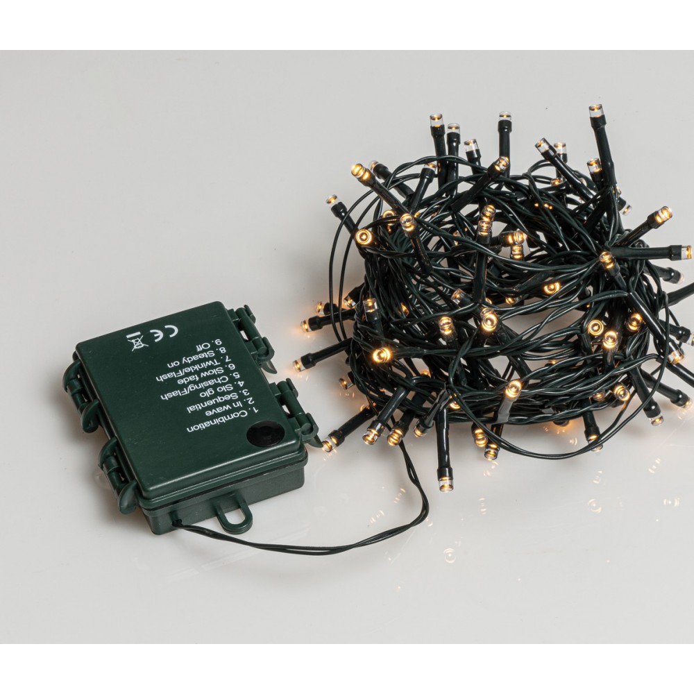 200Led Λαμπάκια Μπαταρίας Με Πρόγραμμα Και Χρονοδιακόπτη Πράσινο Καλώδιο / Θερμό Λαμπάκι , 15 Μέτρα