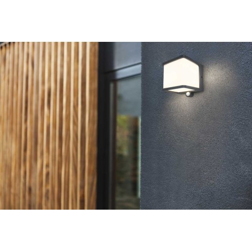 LED Ηλιακό Επίτοιχο Φωτιστικό Αλουμινίου Σκούρο Γκρι Με Αισθητήρα Κίνησης 8W IP54 DOBLO - LUTEC