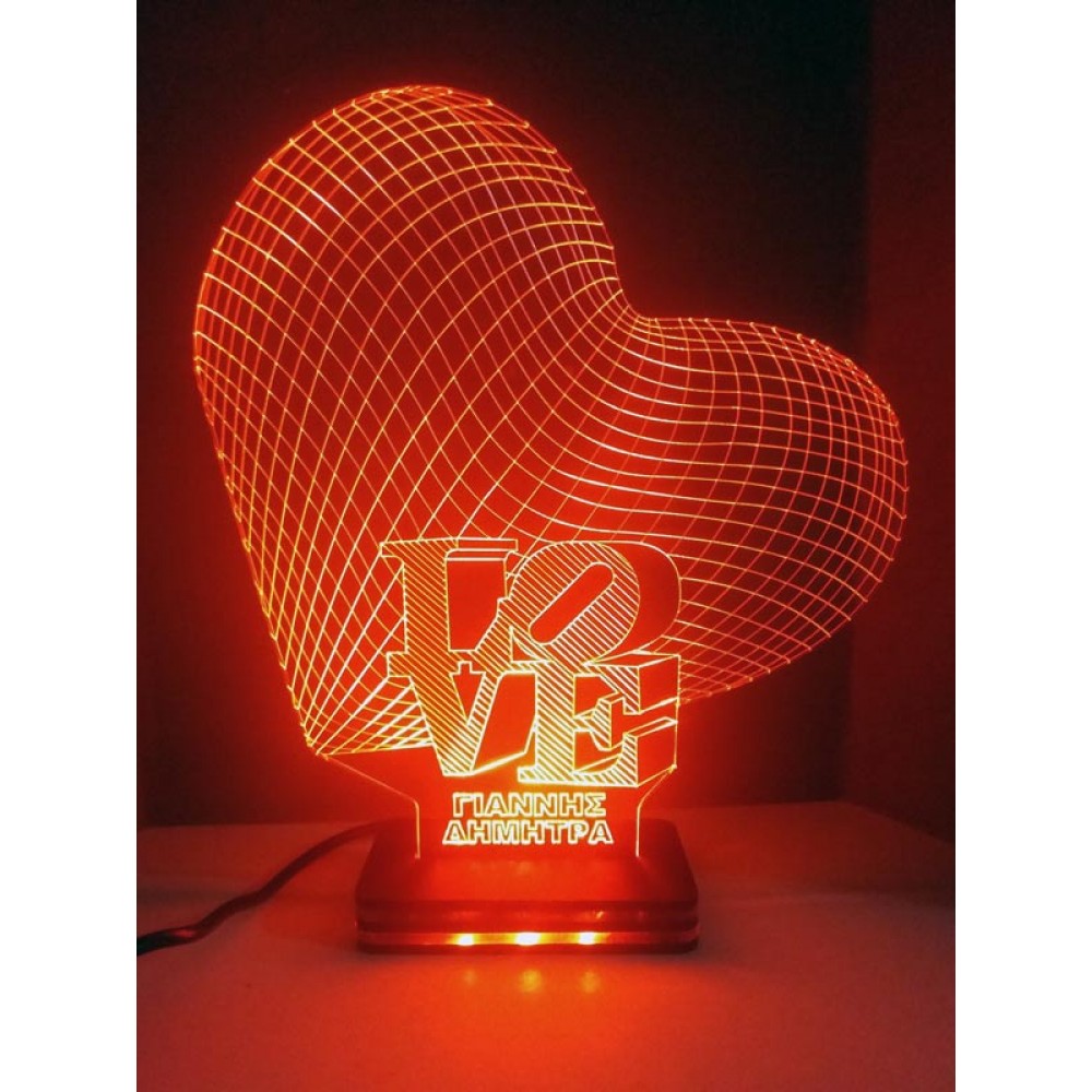 LED Φωτιστικό Χαραγμένο Plexiglass Με Σχέδιο 3D Καρδιές Με Διακόπτη ON/OFF AlphaLed