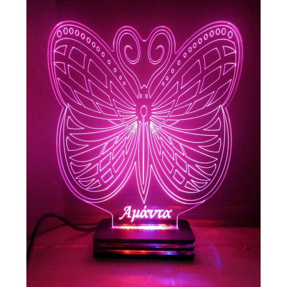 LED Φωτιστικό Χαραγμένο Plexiglass Με Σχέδιο Πεταλούδα Με Διακόπτη ON/OFF Plexi
