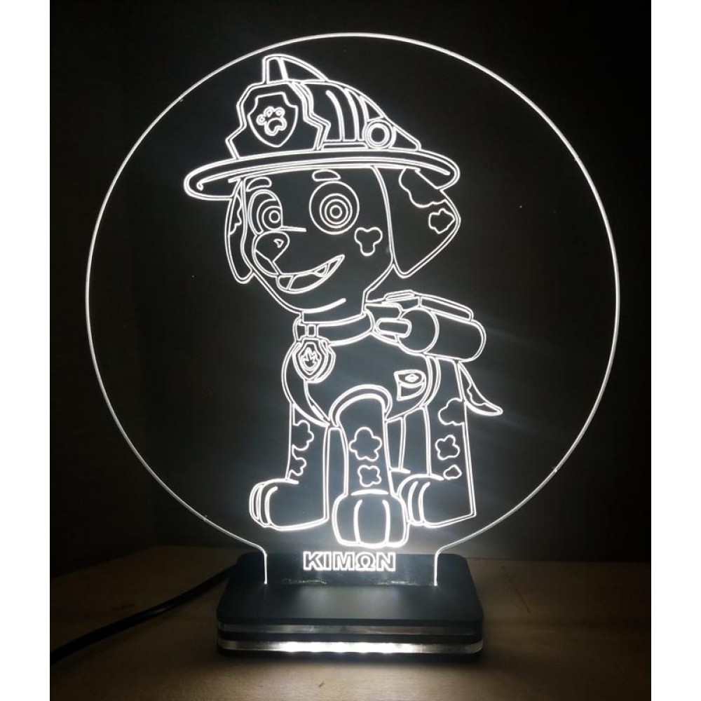 LED Φωτιστικό Χαραγμένο Plexiglass Με Paw Patrol Marchall Με Διακόπτη ON/OFF Plexi