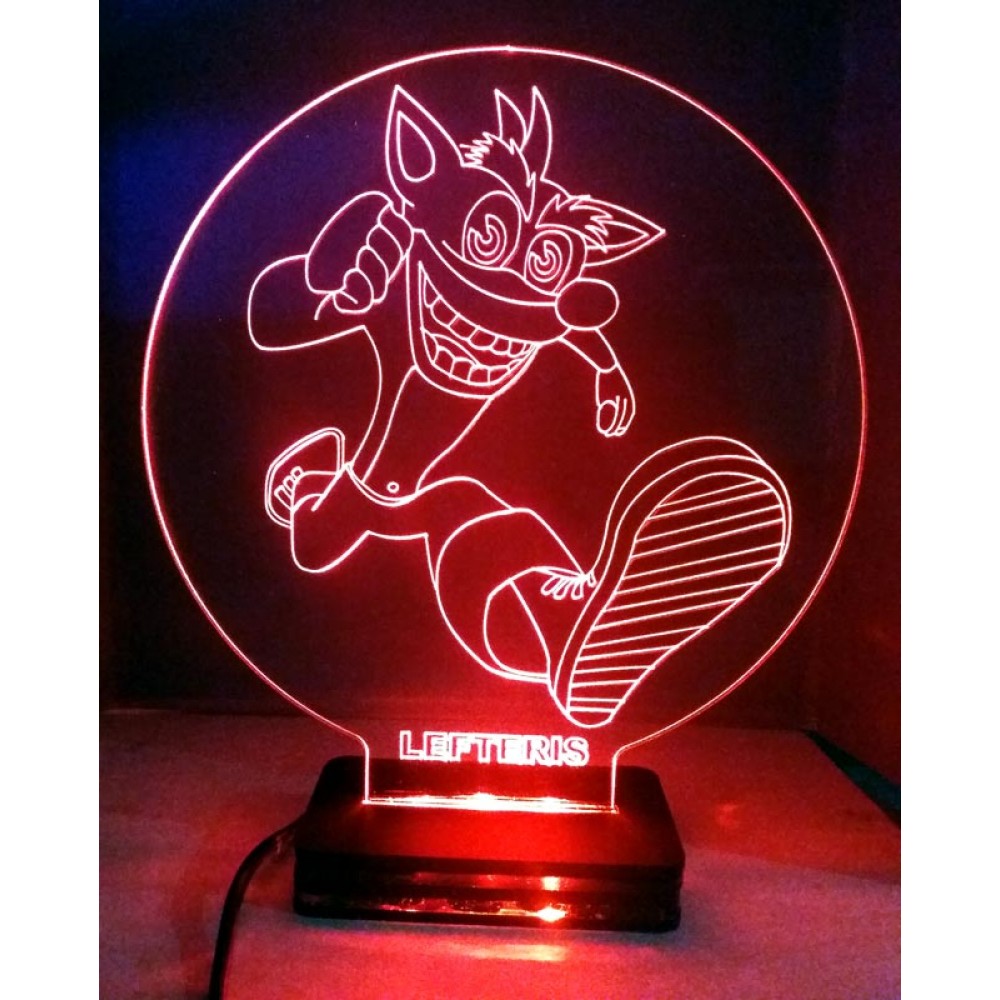 LED Φωτιστικό Χαραγμένο Plexiglass Με Σχέδιο Crash Bandicoot Με Διακόπτη ON/OFF Plexi