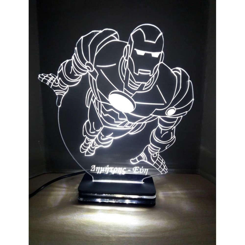 LED Φωτιστικό Χαραγμένο Plexiglass Με Σχέδιο Iron Man Με Διακόπτη ON/OFF AlphaLed