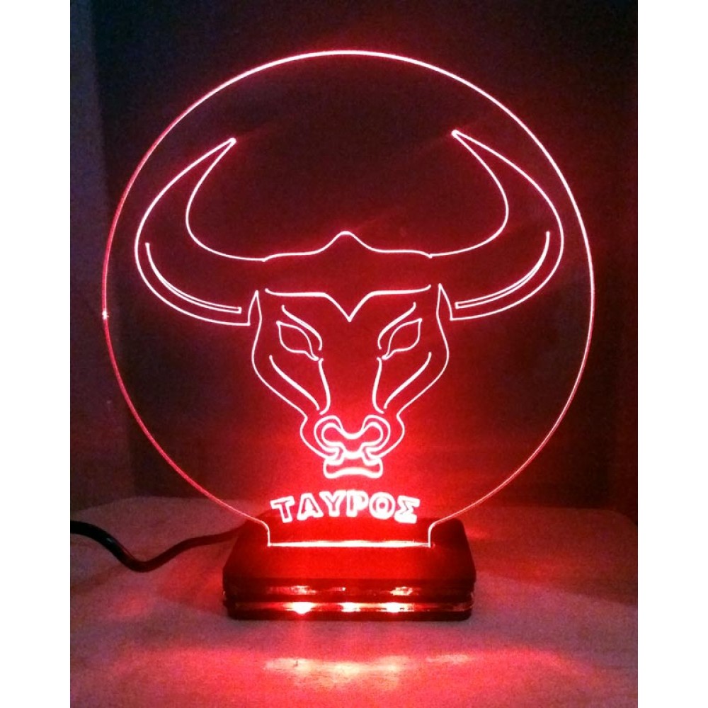 LED Φωτιστικό Χαραγμένο Plexiglass Με Σχέδιο Ζώδιο Ταύρος Με Διακόπτη ON/OFF AlphaLed
