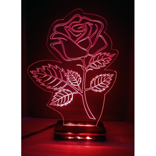 LED Φωτιστικό Χαραγμένο Plexiglass Με Σχέδιο Τριαντάφυλλο Με Διακόπτη ON/OFF Plexi
