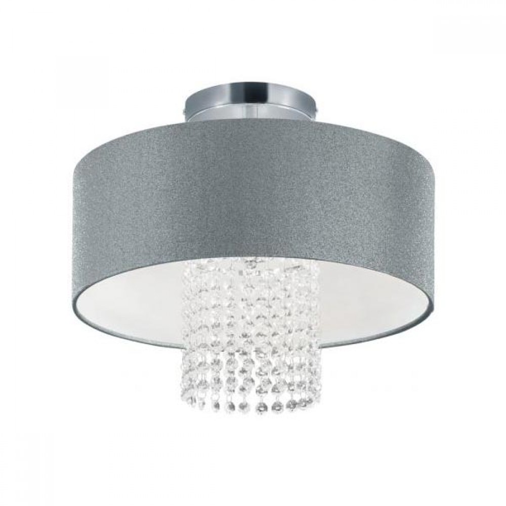 Πλαφονιέρα Σε Χρώμιο Με Υφασμάτινο Καπέλο Ασημί Ø 40CM 2xE14 KING - RL