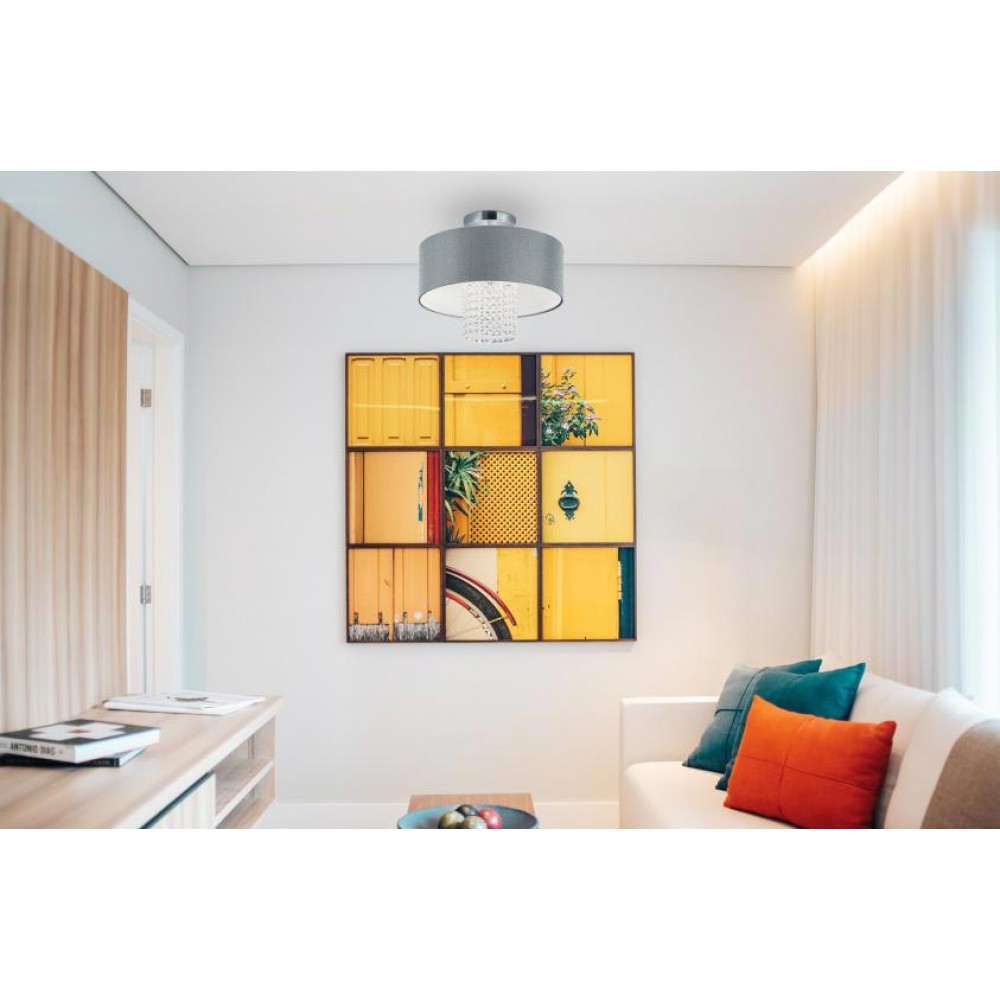 Πλαφονιέρα Σε Χρώμιο Με Υφασμάτινο Καπέλο Ασημί Ø 40CM 2xE14 KING - RL