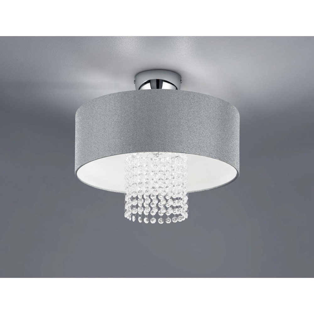 Πλαφονιέρα Σε Χρώμιο Με Υφασμάτινο Καπέλο Ασημί Ø 40CM 2xE14 KING - RL