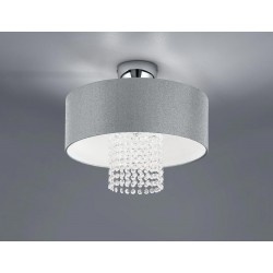 Πλαφονιέρα Σε Χρώμιο Με Υφασμάτινο Καπέλο Ασημί Ø 40CM 2xE14 KING - RL