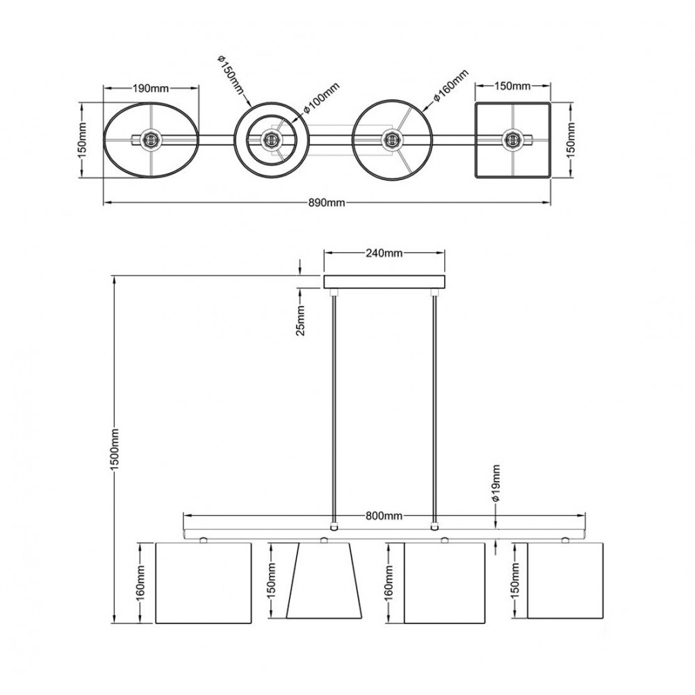 Κρεμαστό Φωτιστικό Πολύφωτο Με Διαφορετικά Καπέλα 4x40W E14 CONNY - RL
