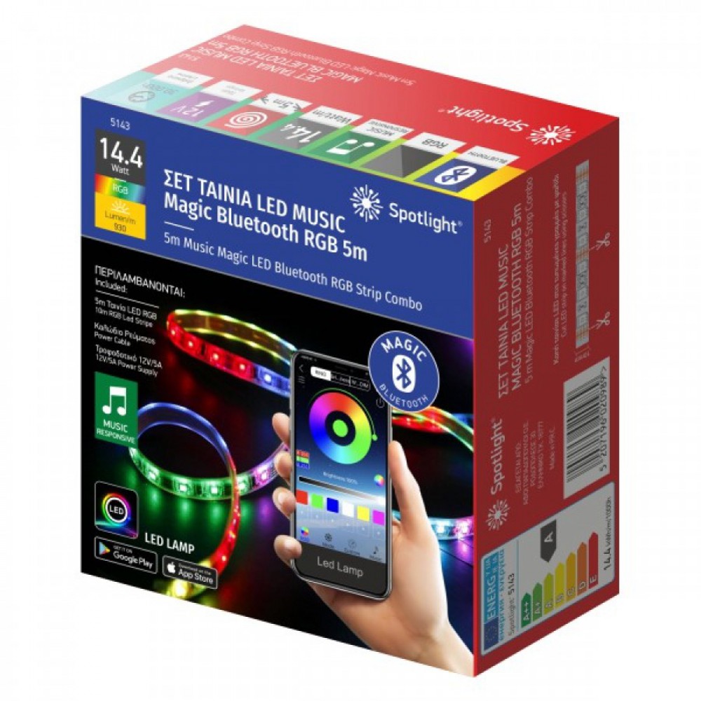 ΣΕΤ Ταινία LED RGB 12V MUSIC Magic Blutooth 5m - Blister Spotlight