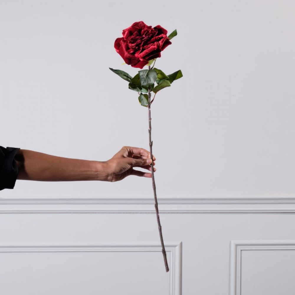 Τεχνητό Κλωνάρι Τριαντάφυλλο Βελούδο Κόκκινο 63 εκ.