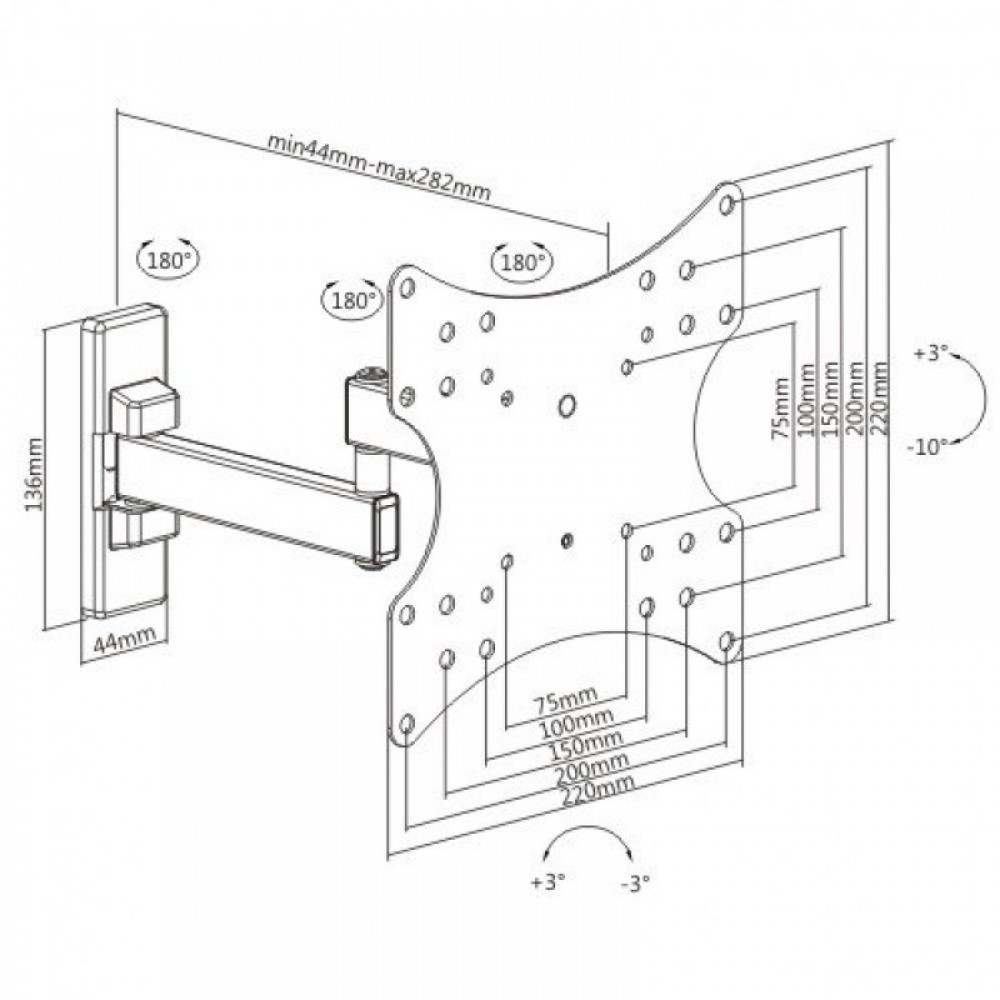 Βάση TV23-42'' Σπαστή Διπλή Με Περιστροφή 180° KLA26-222 LLC - Top Electronics