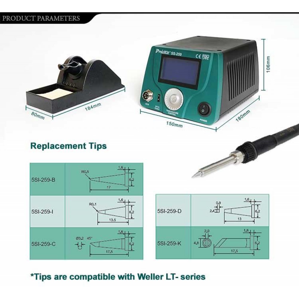 ΣΤΑΘΜΟΣ ΚΟΛΛΗΣΗΣ 90W ΚΕΡΑΜΙΚΟΣ LCD ESD+USB SS-259B S/PRO'SKIT
