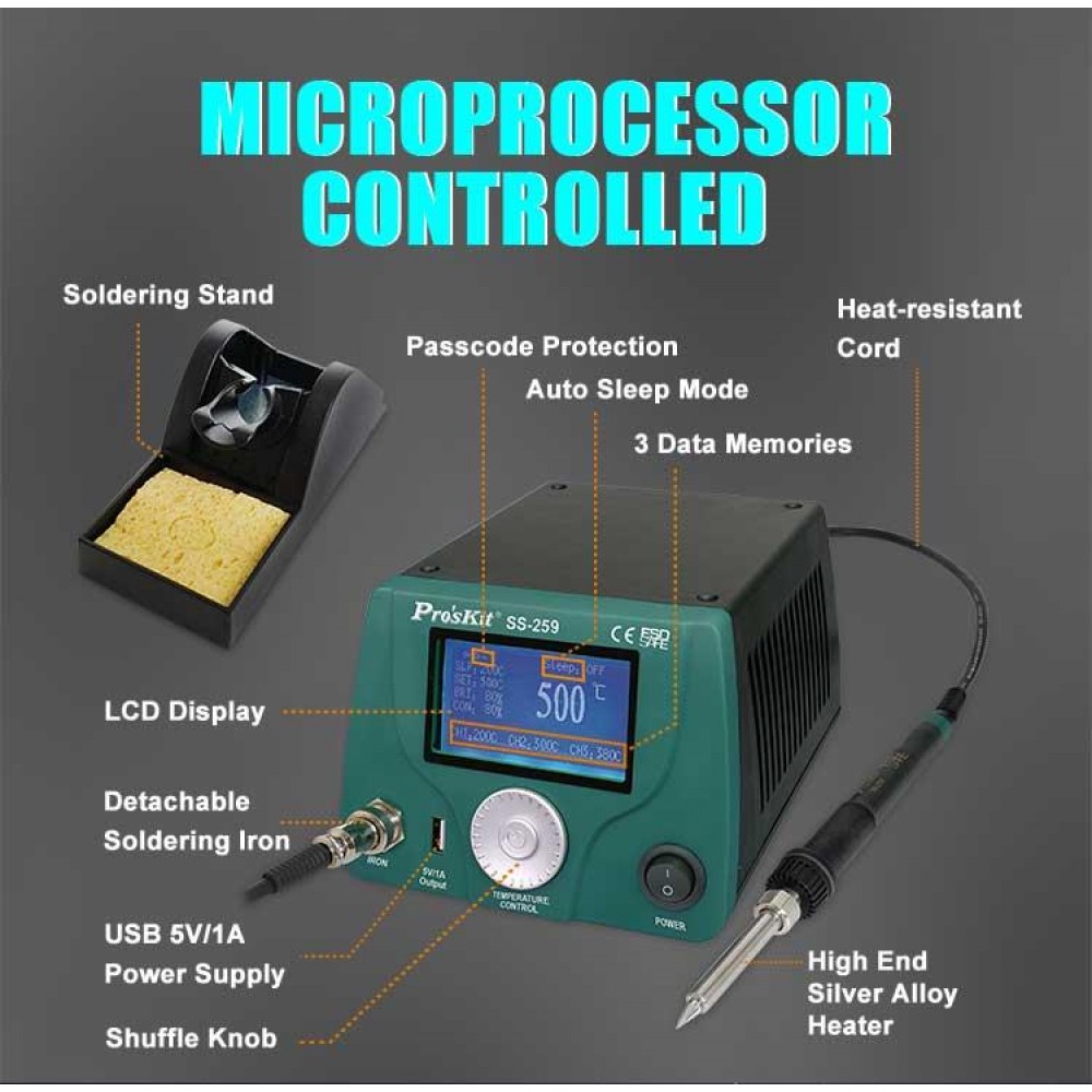 ΣΤΑΘΜΟΣ ΚΟΛΛΗΣΗΣ 90W ΚΕΡΑΜΙΚΟΣ LCD ESD+USB SS-259B S/PRO'SKIT