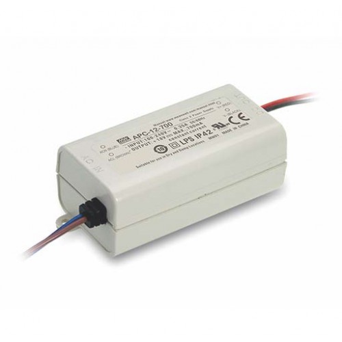 Αδιάβροχο Τροφοδοτικό LED 12W 9-18V 700mA IP42 APC12-700 - MEAN WELL