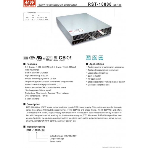 ΤΡΟΦΟΔΟΤΙΚΟ 9600W/24V/400A PFC 3Φ RST-10000-24 MEAN WELL